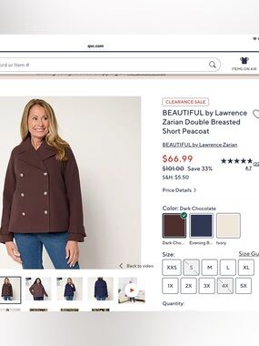 Double Breasted Short Peacoat. NWOT